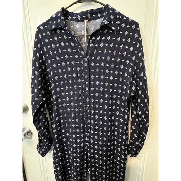 Free People Jump On It Jumpsuit Navy Blue 100% Rayon Long Sleeve Size XS - Picture 3 of 7